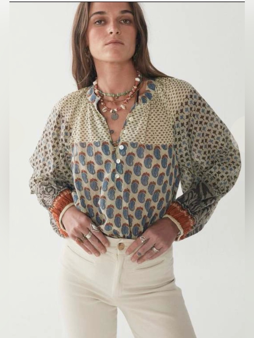 Maison Hotel Paloma Blouse Blue Mixed Natural Fiber Cotton Boho